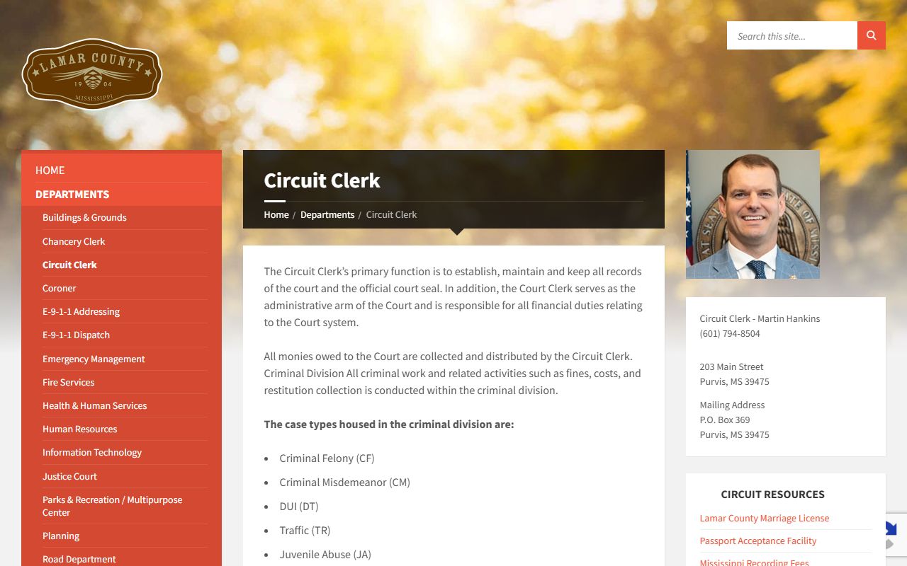 Lamar County Circuit Clerk criminal court records after jail arrest