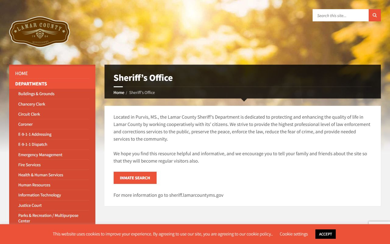 Lamar County inmate records sheriff page with inmate search link